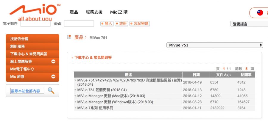 Mio行車記錄器下載更新的韌體和測速圖資